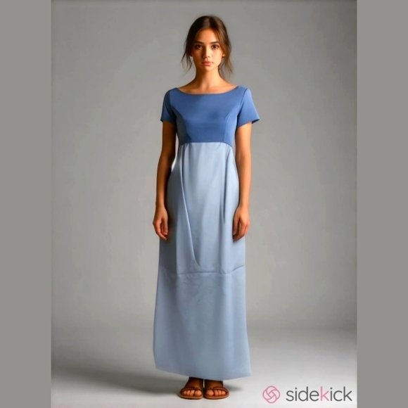 Vintage Dresses & Skirts - Vintage 60s-70s Maxi Dress Formal Bridesmaid Cotton S Short Sleeve Blue …